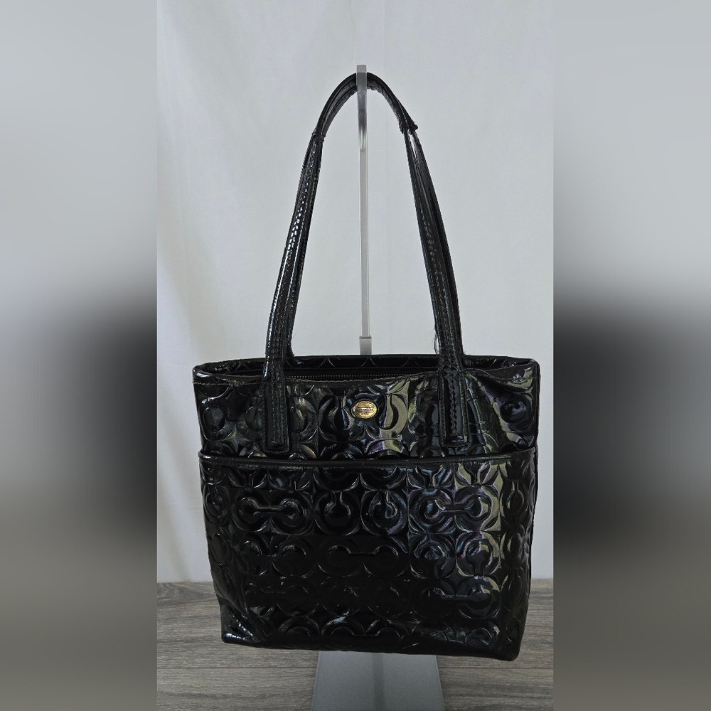 Coach Peyton Glossy Black Embossed Tote